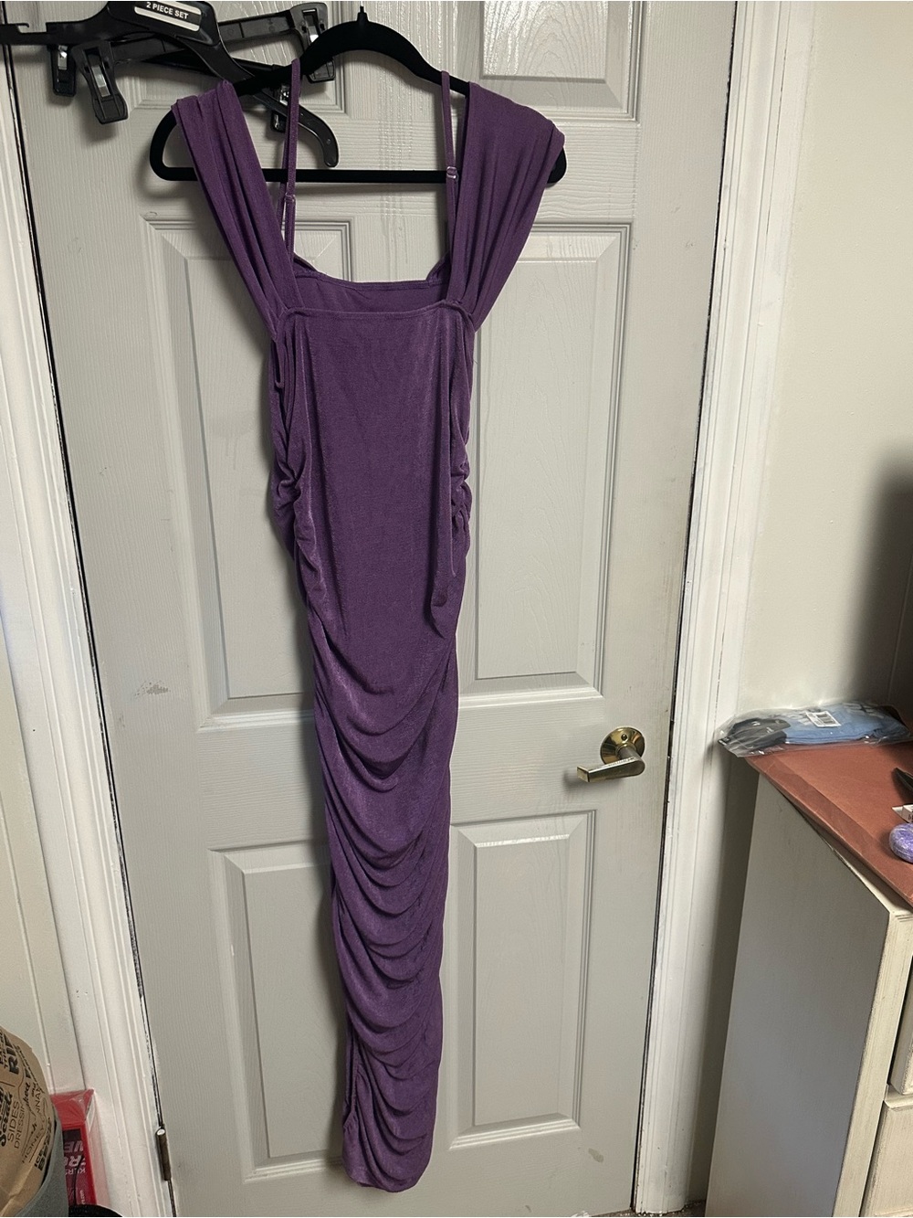 Amazon Purple Ruched Maxi Dress with Square Neck